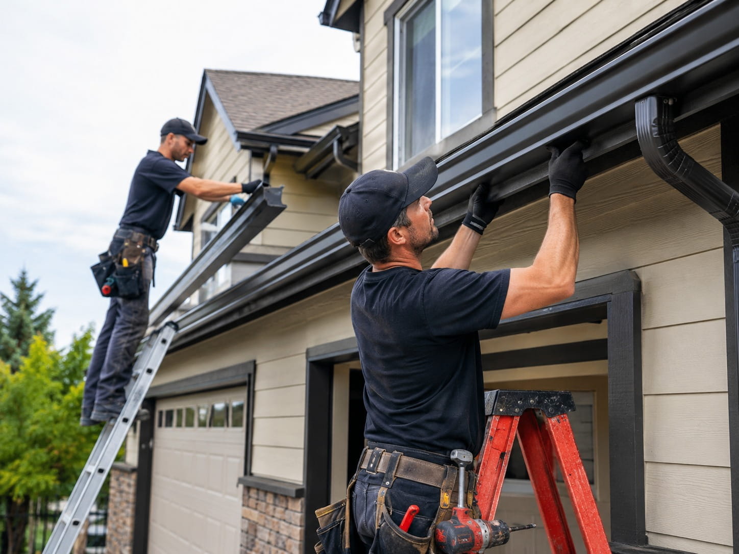 Auckland gutter cleaning service clearing a blocked gutter