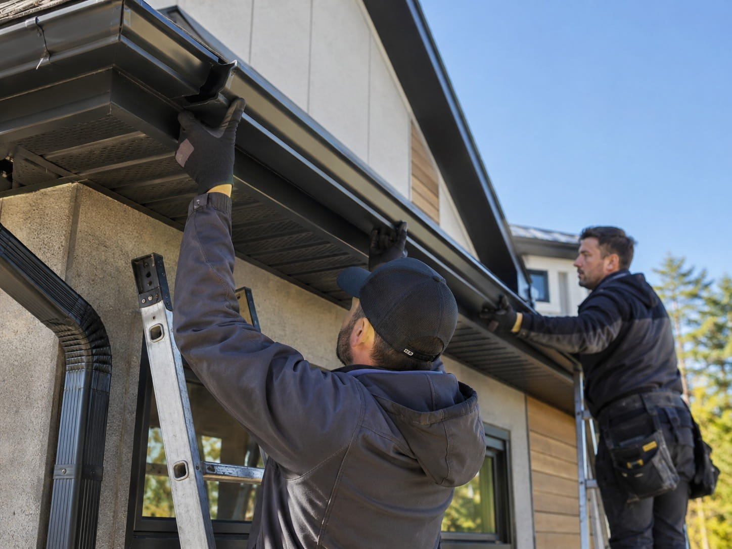 Auckland gutter contractors assessing a roofline