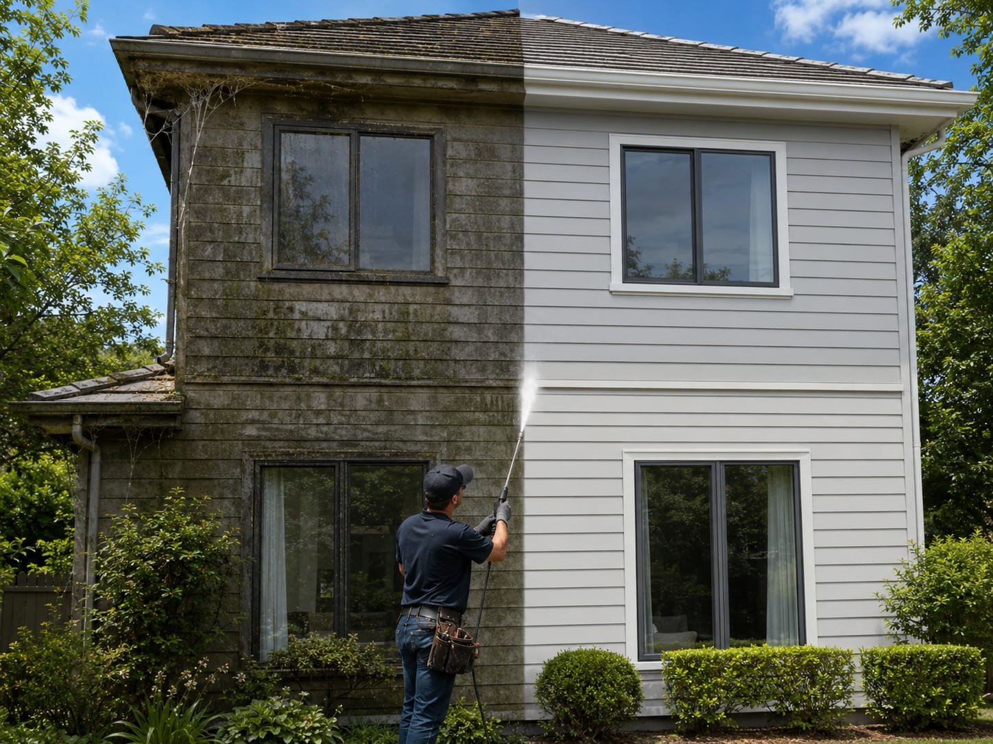 Auckland house washing contractors soft washing a home exterior