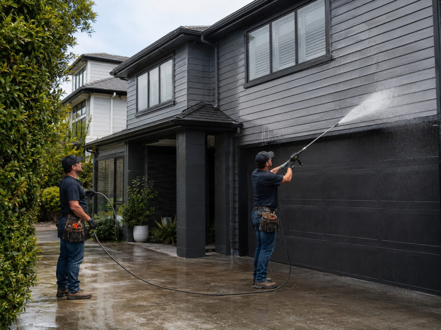 Auckland water blasting services cleaning a concrete surface