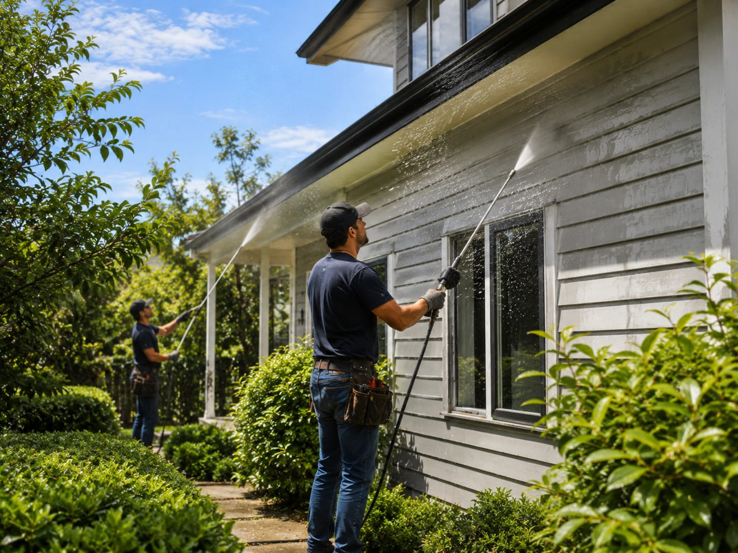 Exterior house washing in Auckland lifting dirt from cladding